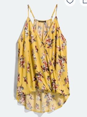 Staccato Katara Floral Surplice Tank Top Shirt - Medium - Mustard Yellow